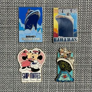 Set of 4 Disney Cruise Line Pins (Vintage Posters and Mickey & Minnie Mouse)